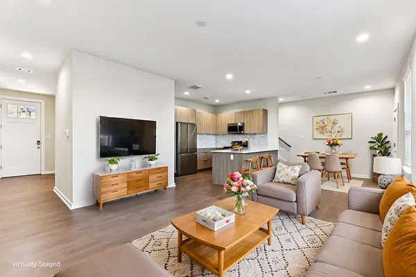 a view of kitchen with wooden floor