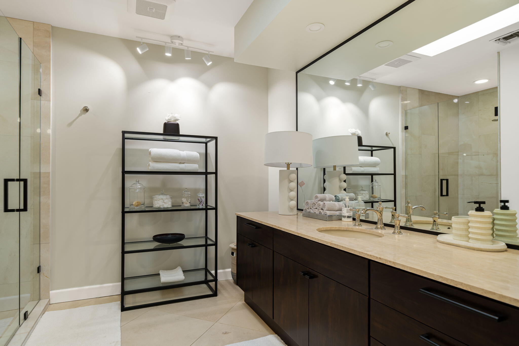 6 Exeter Court Rancho Mirage, CA 92270 - Photo 41 of 54 a bathroom with a double vanity sink mirror and shower