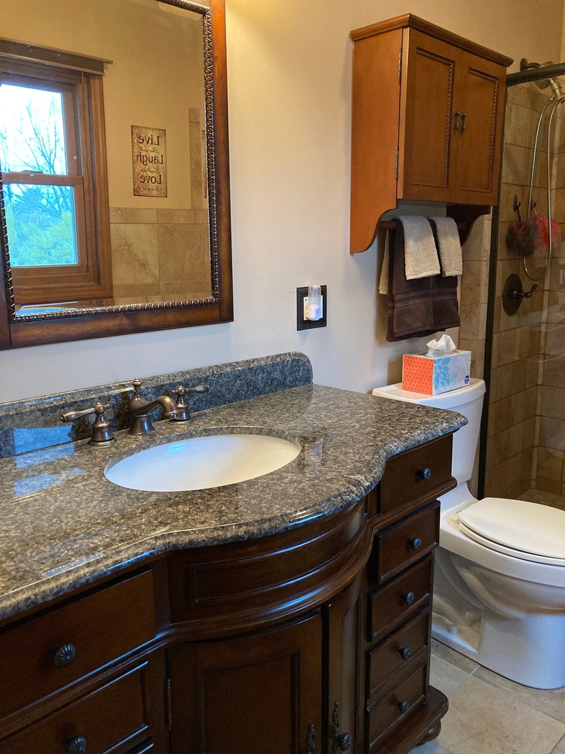 36 Redstart Road Naperville, IL 60565 - Photo 24 of 38 a bathroom with a granite countertop sink and a mirror
