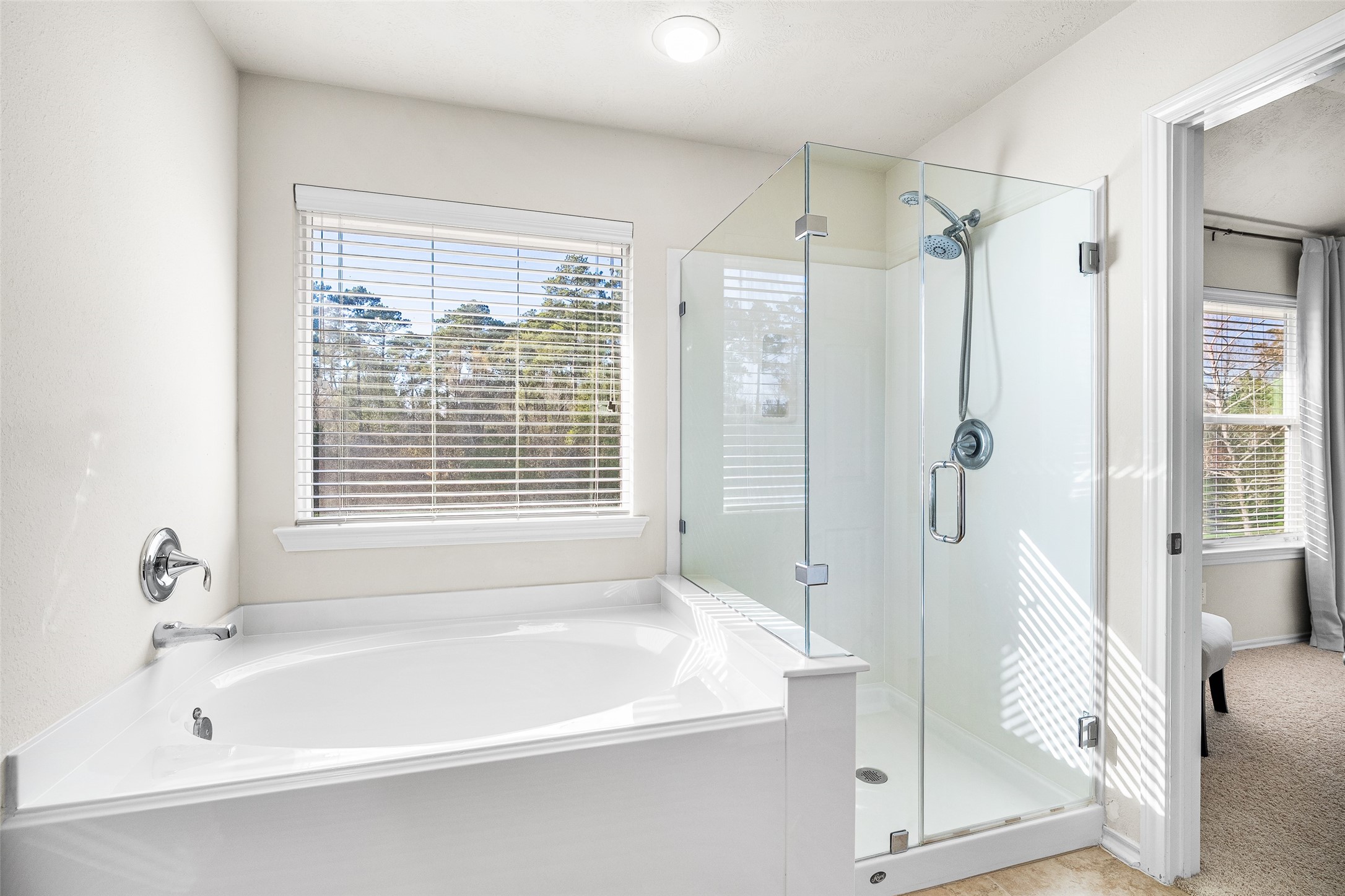 267 Bloomhill Place Magnolia, TX 77354 - Photo 8 of 19 Indulge in the primary bathroom with a luxurious soaking tub and a sleek walk-in shower, creating a modern spa-like retreat right at home.