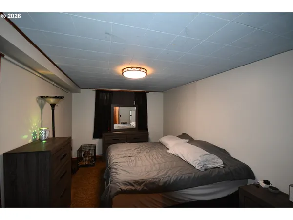 a bedroom with a bed and a dresser