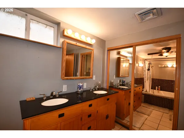 a bathroom with a sink and a large mirror
