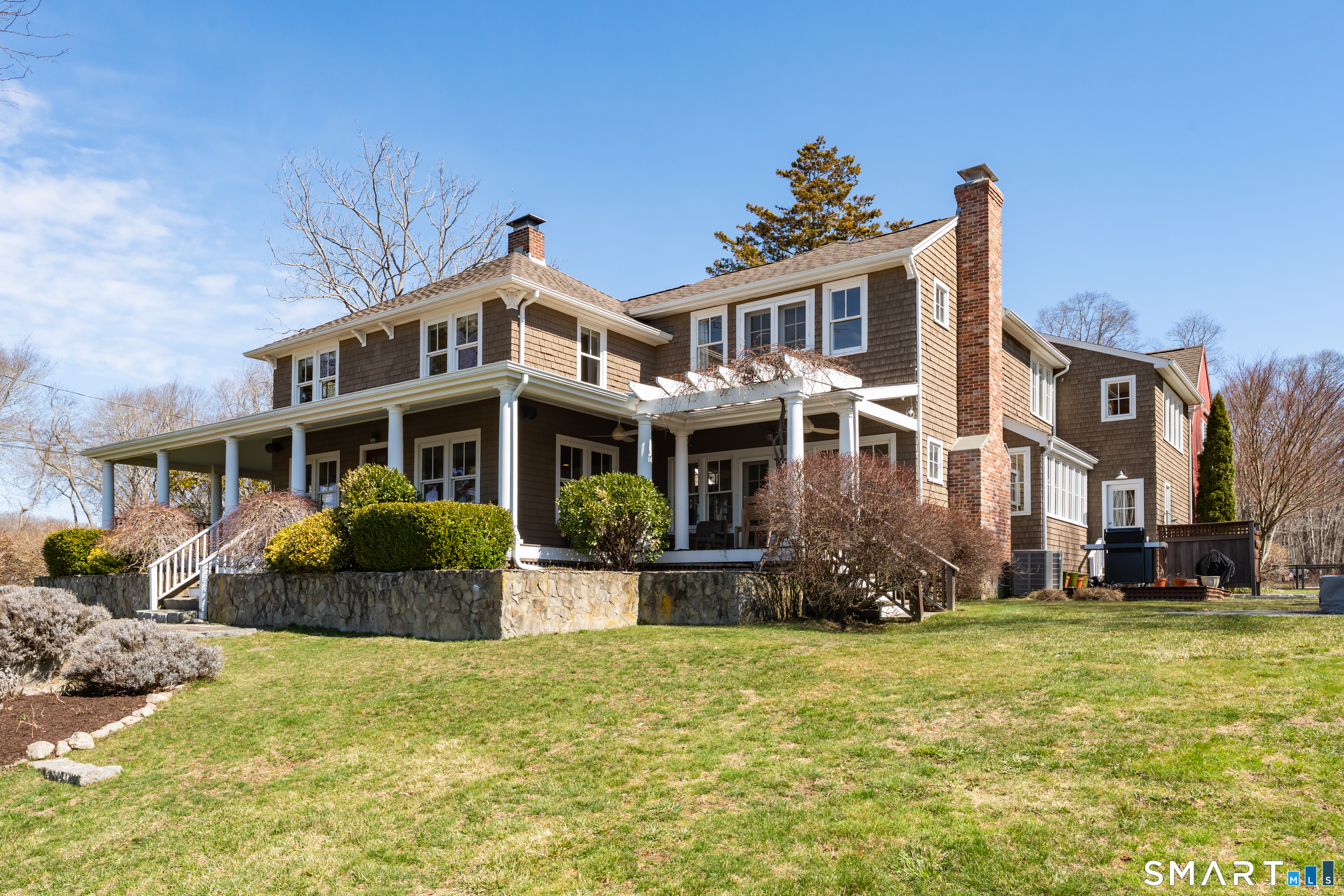 This coastal estate enjoys sweeping views of the Pattagansett River and LIS with breathtaking sunsets.