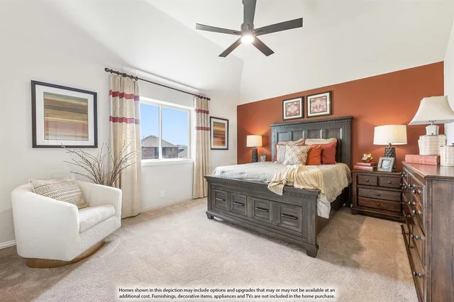 a bedroom with a bed couch and window