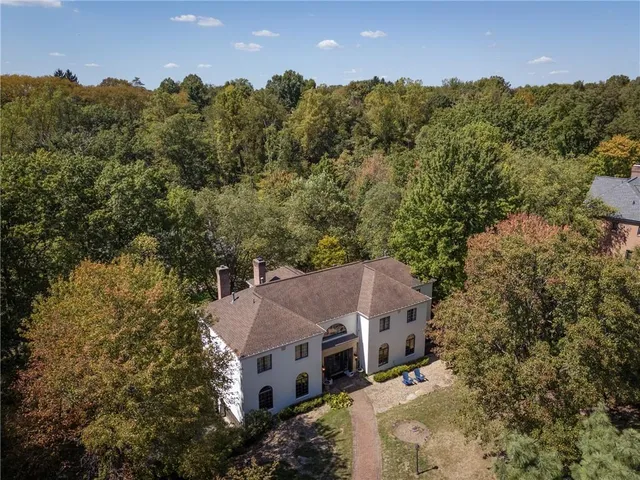 an aerial view of a house