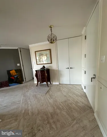 a view of a balcony with wooden floor