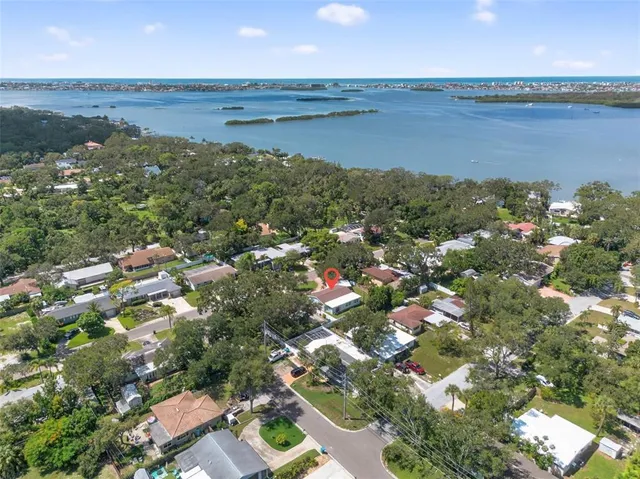 a view of an ocean and city