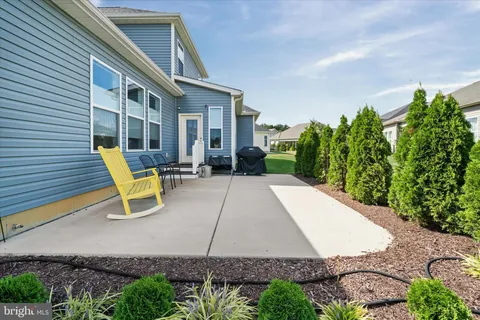 a view of a backyard with plants and a patio