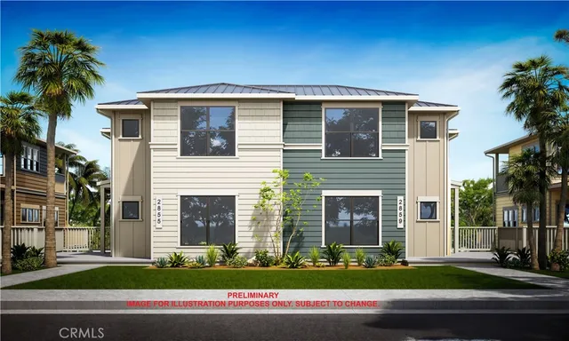 a front view of a house with a garden and plants