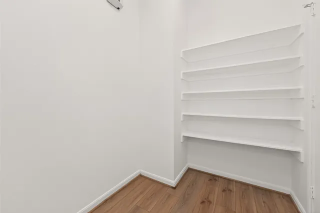 a view of walk in closet with empty racks
