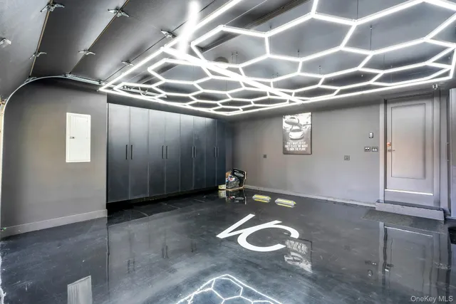 a view of a projector room with a fireplace