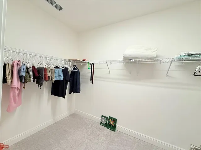 a view of walk in closet with clothes and shoes