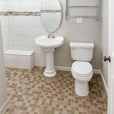 a bathroom with a toilet a sink and a mirror