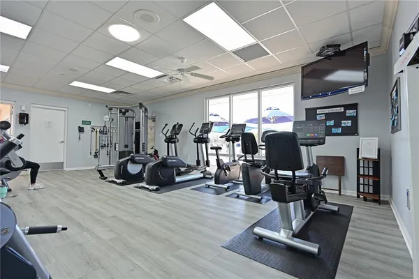 a view of a room with gym equipment