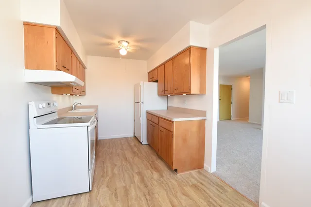 a kitchen with a sink cabinets and wooden floor