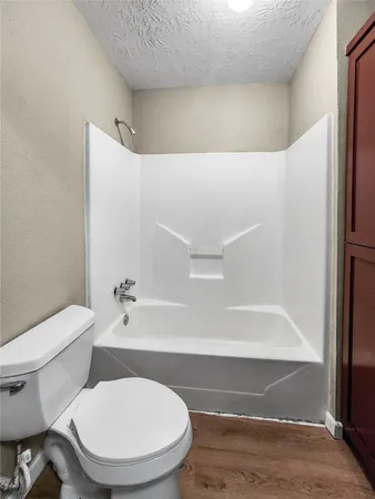 a bathroom with a toilet and a bathtub