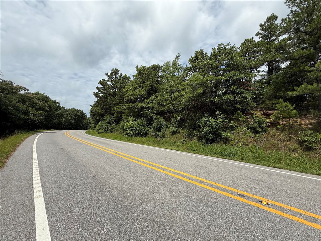 4250 AR 7 Jasper, AR 72641 - Photo 38 of 47 Paved road with double yellow center lines and a white shoulder line, bordered by natural landscaping and mature trees