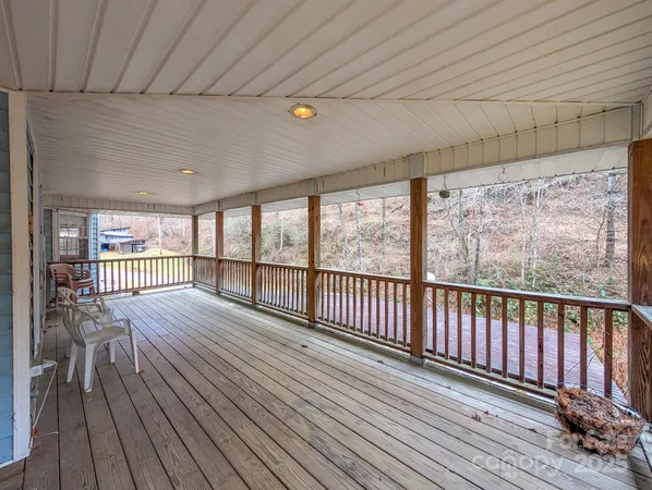 a view of wooden balcony