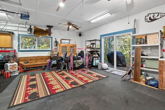 a room with lots of gym equipment