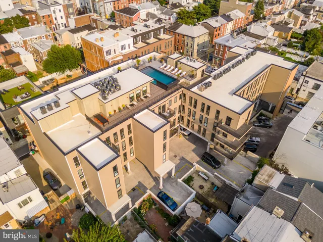 an aerial view of a building
