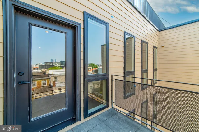 a view of a balcony from a door