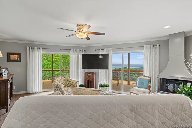 a bed room with a bed and a fireplace