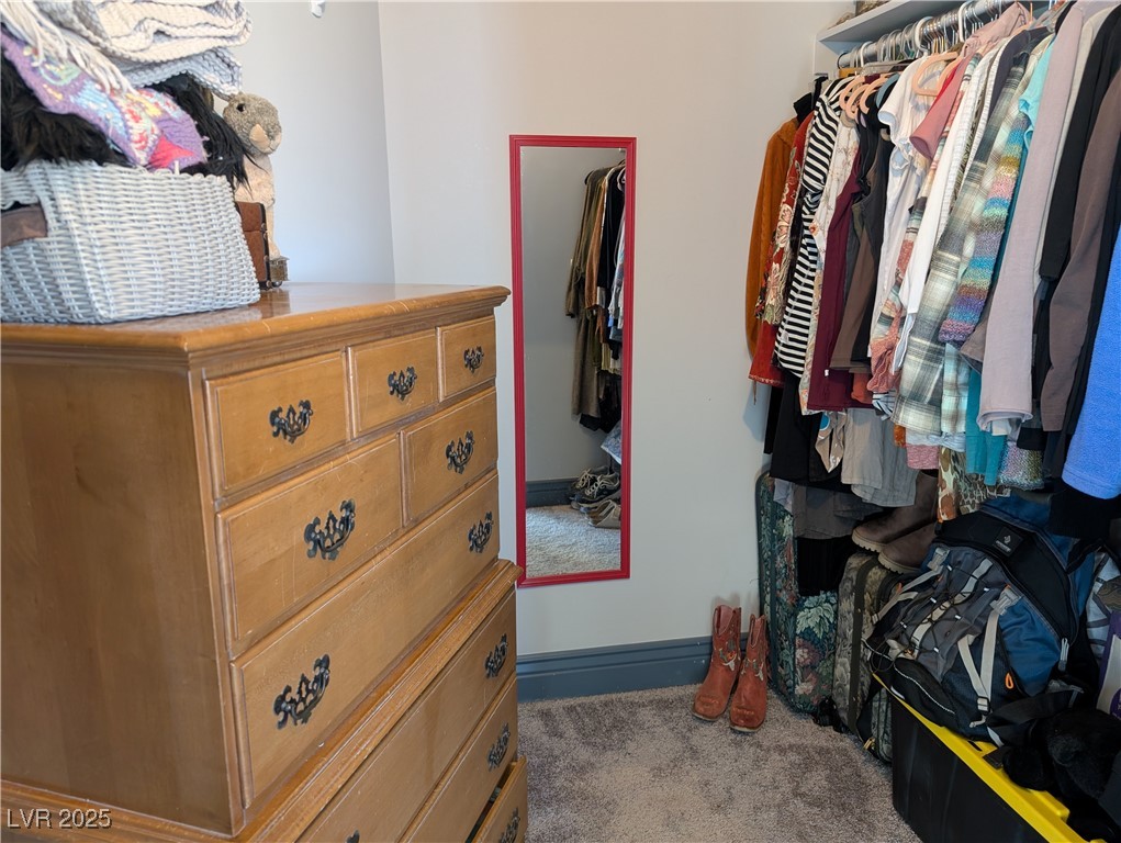 327 High Street Pioche, NV 89043 - Photo 23 of 27 Primary Walk in closet featuring light colored carpet