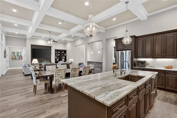 a kitchen with lots of counter top space