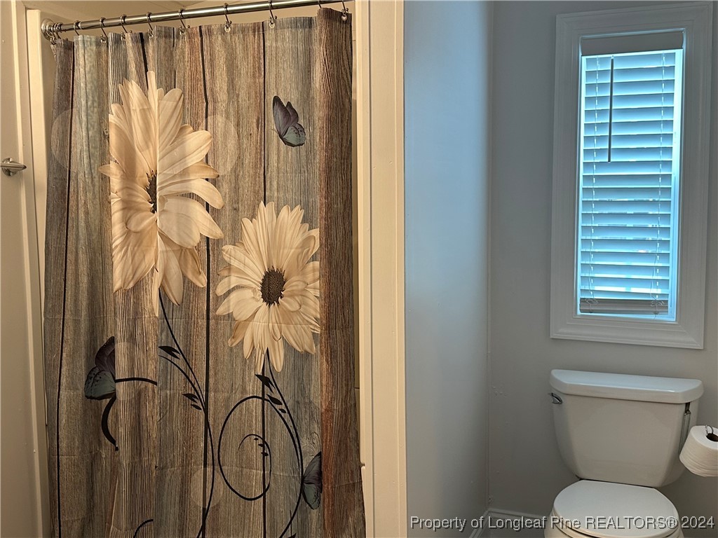 459 Nye Road Orrum, NC 28369 - Photo 24 of 25 a bathroom with a granite countertop shower curtain and a toilet