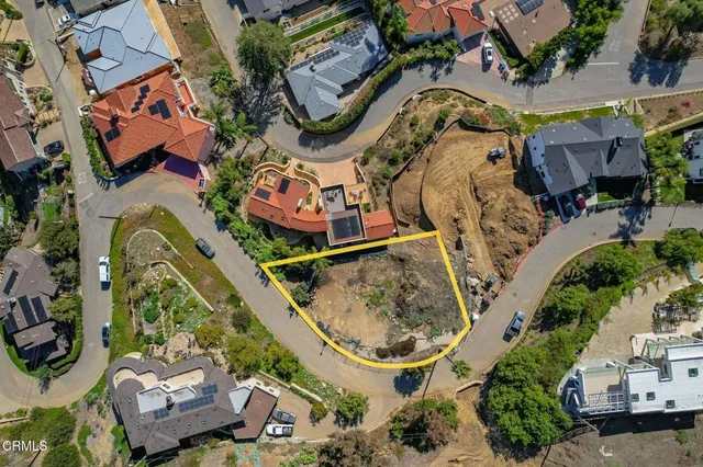 an aerial view of a swimming pool