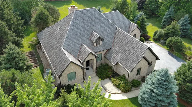 an aerial view of a house