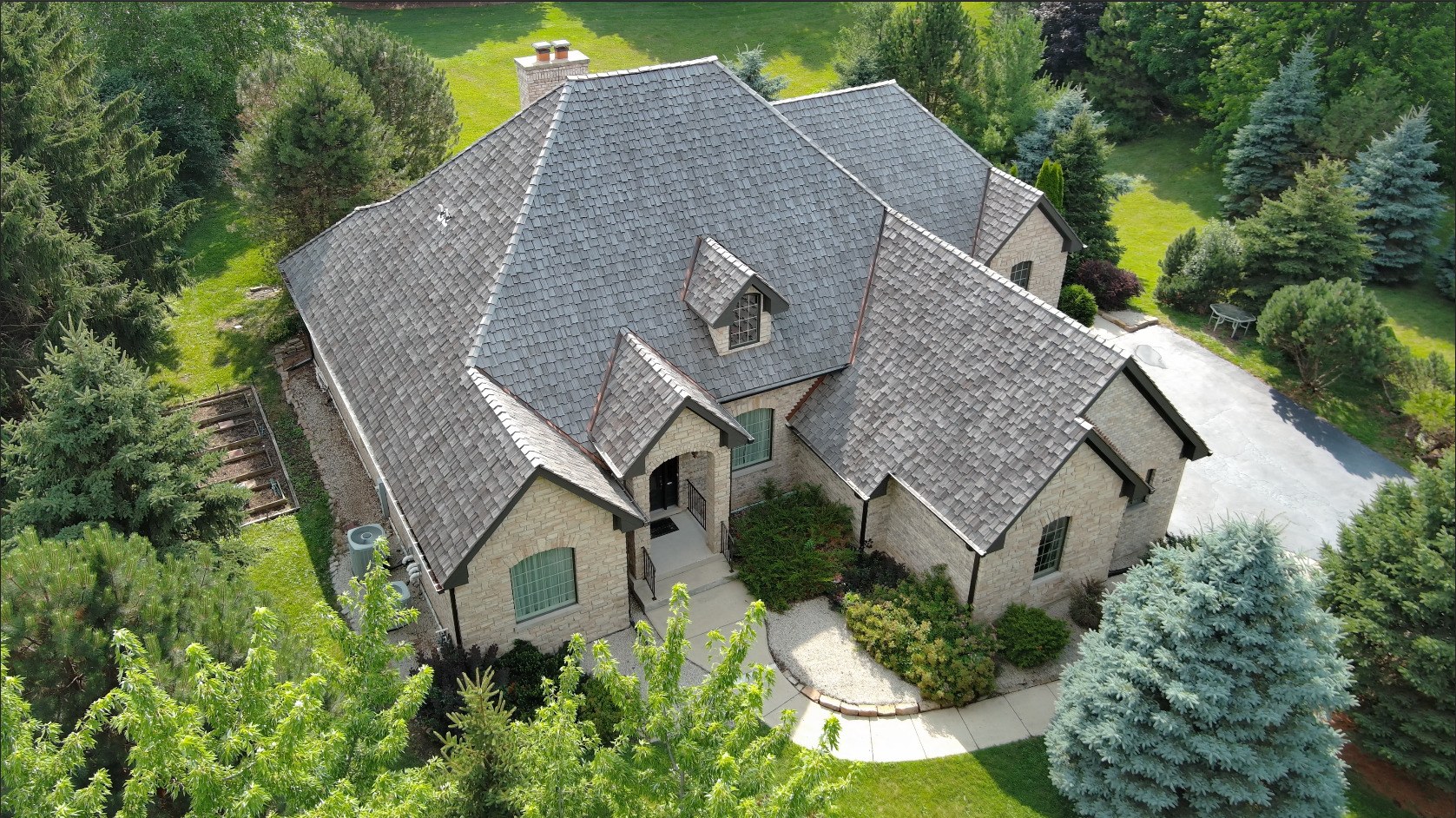 an aerial view of a house