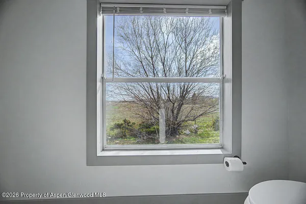 a view of a small space with a window