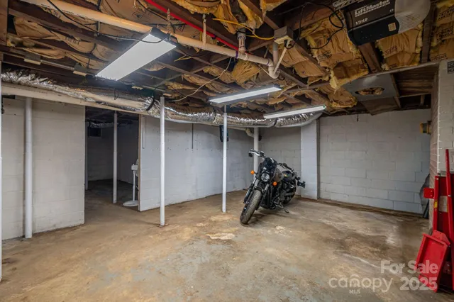 a view of a room with racks on the wall