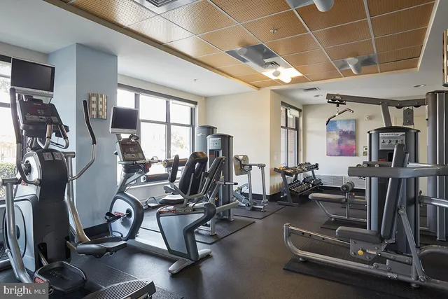 a view of a room with gym equipment