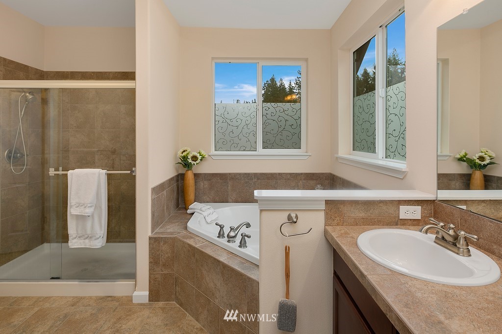 22214 151st Place Southeast Monroe, WA 98272 - Photo 24 of 28 a bathroom with a sink a mirror and a bathtub