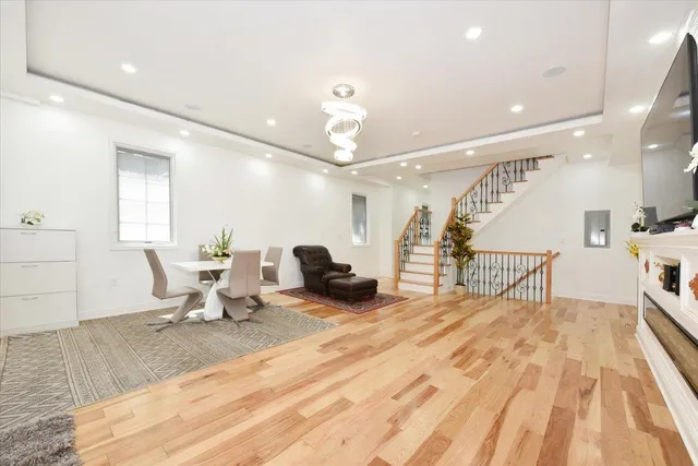 a large room with a table and chairs