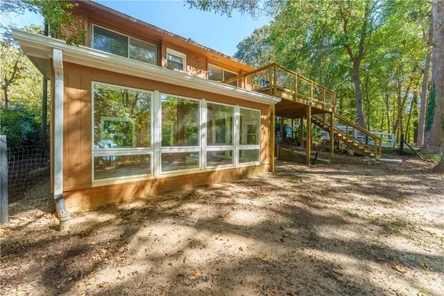 a view of a forest filled with trees