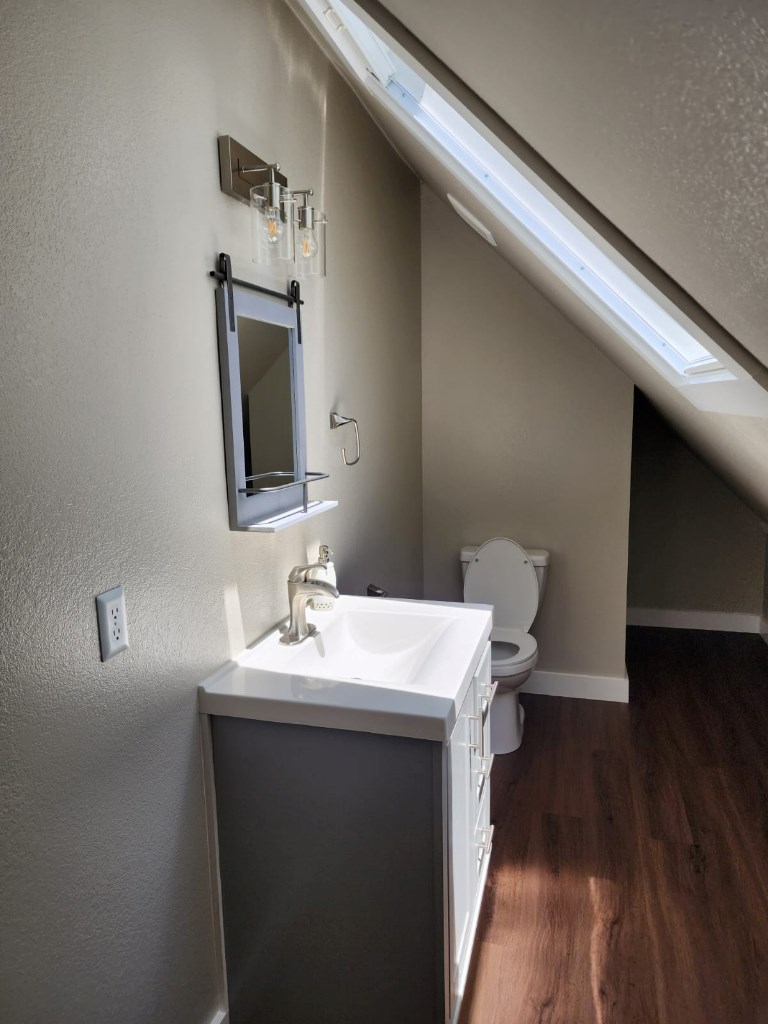 411 Delta Way Blue Ridge, GA 30513 - Photo 28 of 35 a bathroom with a sink a toilet and mirror