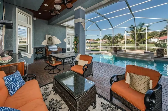 a outdoor space with patio furniture