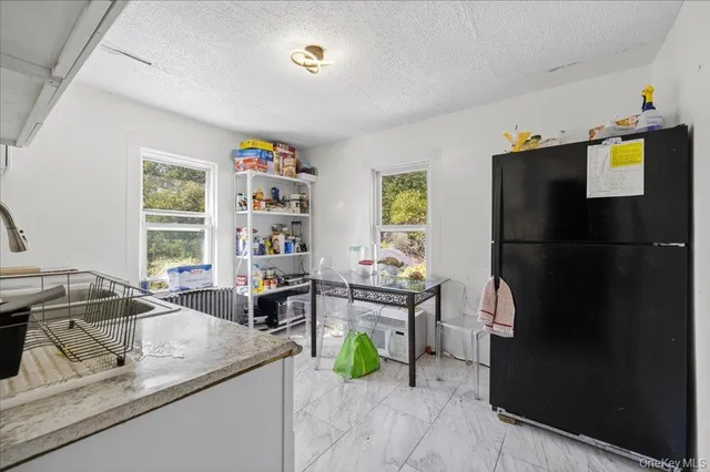 a kitchen with a refrigerator and a sink