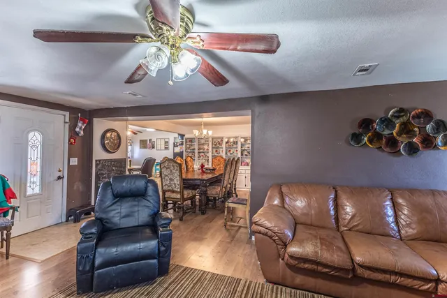 a room with furniture or wooden floor and a potted plant