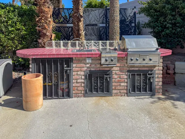 a view of a cafe with sitting area