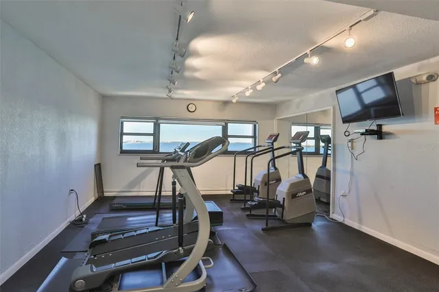 a view of a room with gym equipment