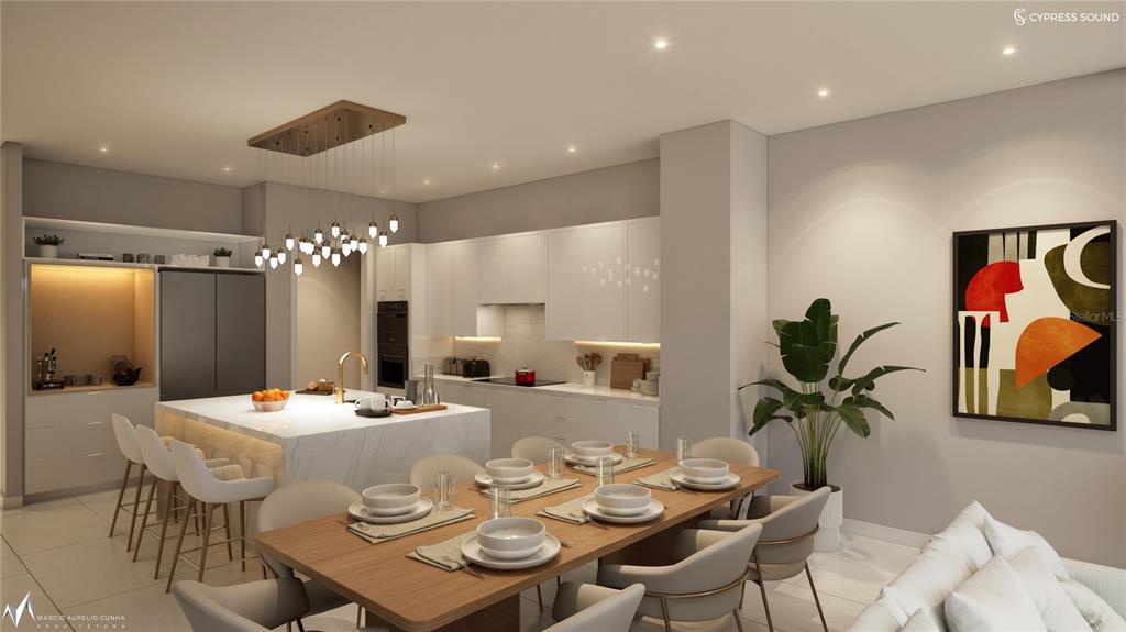 10009 Crisbert Ct Road, Unit 407B Orlando, FL 32836 - Photo 5 of 16 a dining room with furniture a kitchen and chandelier