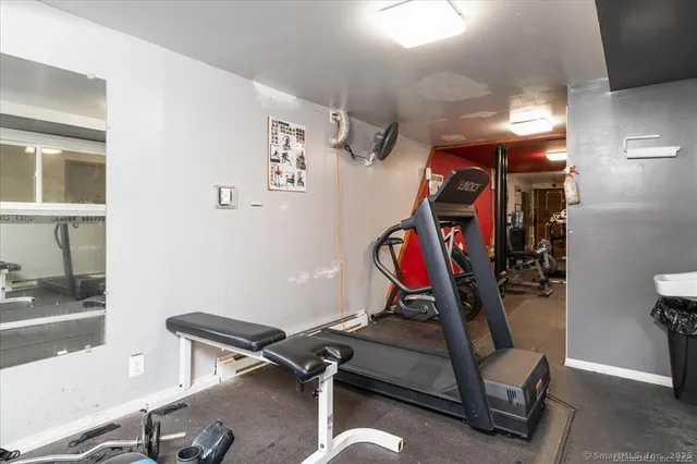 a view of a room with gym equipment