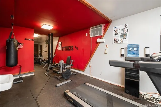 a room with gym equipment