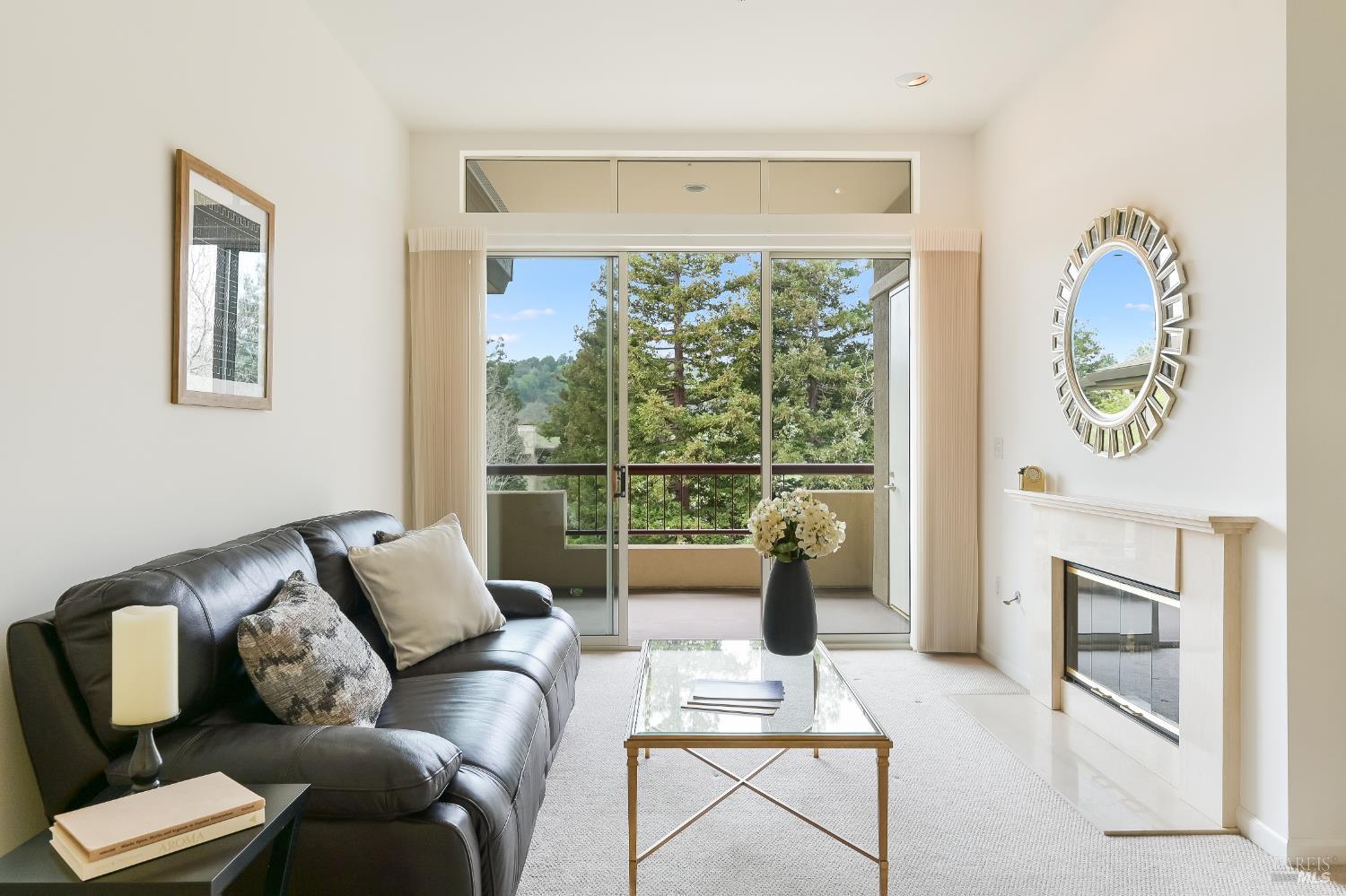 600 Deer Valley Road, Unit 3E San Rafael, CA 94903 - Photo 1 of 18 a living room with furniture and a fireplace