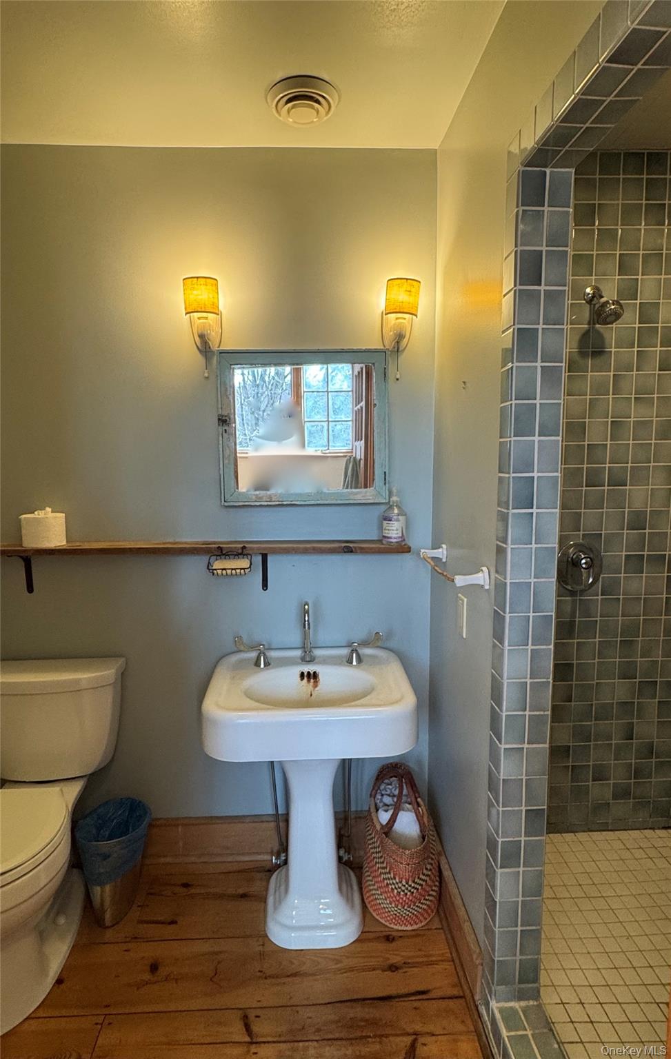 22 Knight Road Clinton Corners, NY 12514 - Photo 21 of 34 2nd Full Bathroom Featuring Tiled Shower, Wood Floors & Antique Sink
