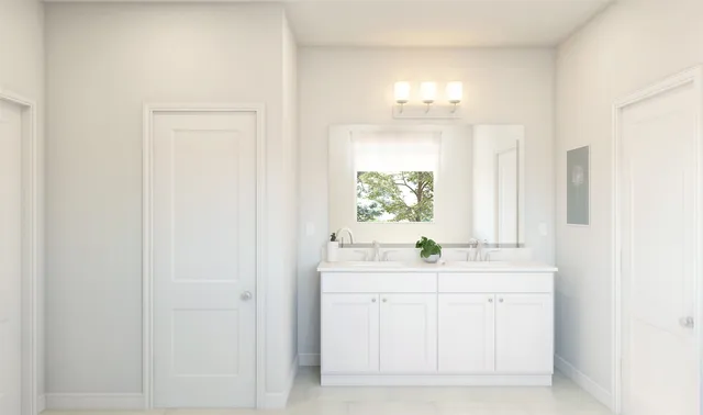 a bathroom with a sink a vanity and a mirror